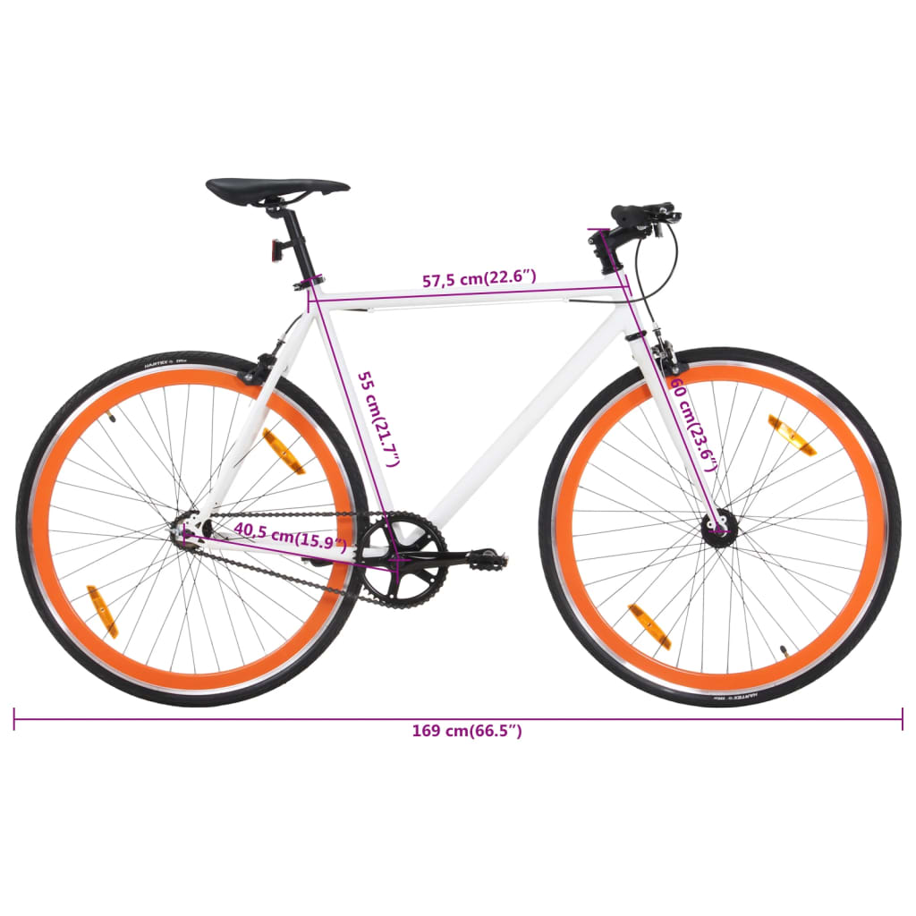 vidaXL Vélo à pignon fixe blanc et orange 700c 55 cm