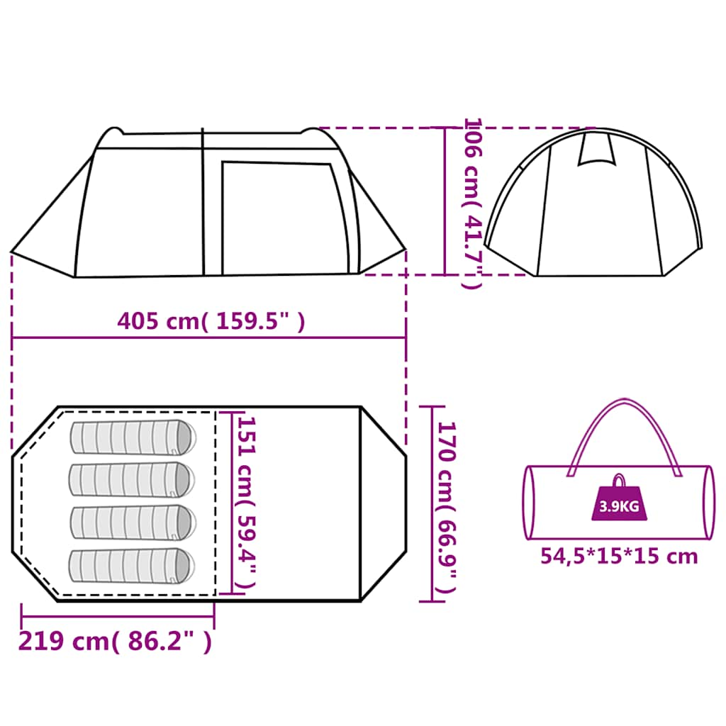 vidaXL Tente de camping tunnel 4 personnes bleu imperméable