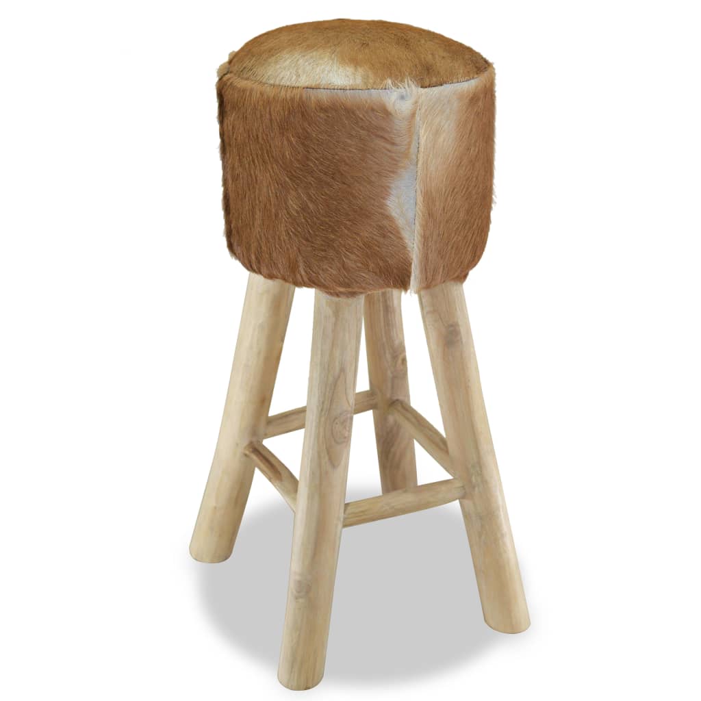 vidaXL Tabouret de bar Cuir véritable et bois de teck solide