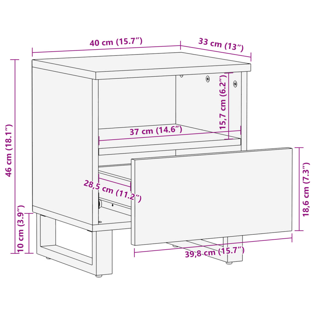 vidaXL Tables de chevet 2 pcs 40x34x46 cm bois massif de récupération