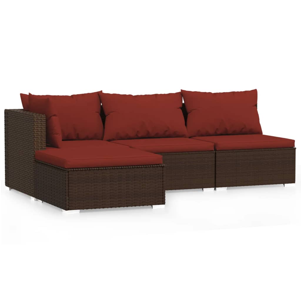 vidaXL Salon de jardin 4 pcs avec coussins Marron Résine tressée