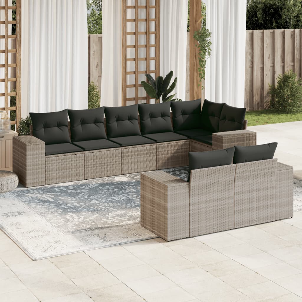 vidaXL Salon de jardin 8 pcs avec coussins gris clair résine tressée