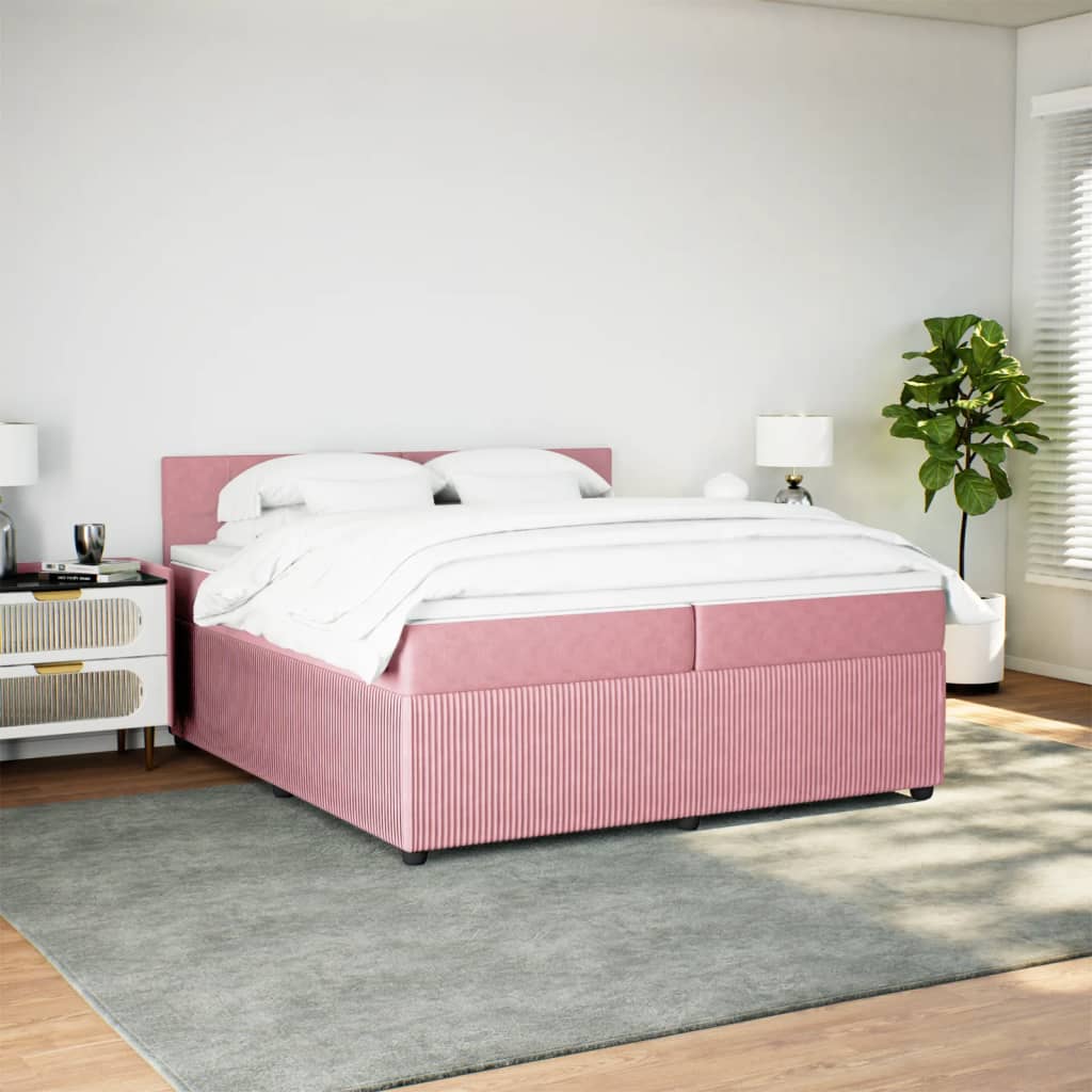 vidaXL Sommier à lattes de lit avec matelas Rose 200x200 cm Velours