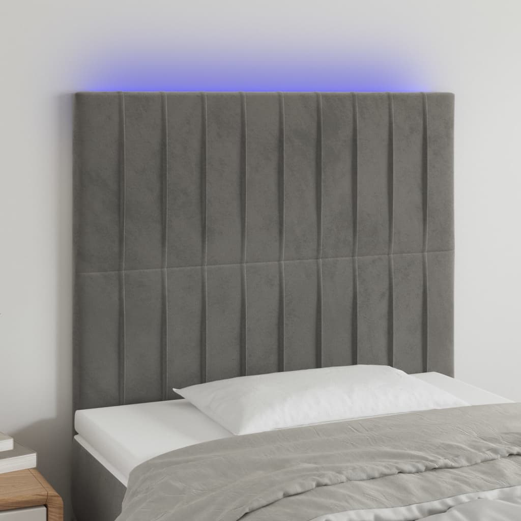 vidaXL Tête de lit à LED Gris clair 100x5x118/128 cm Velours