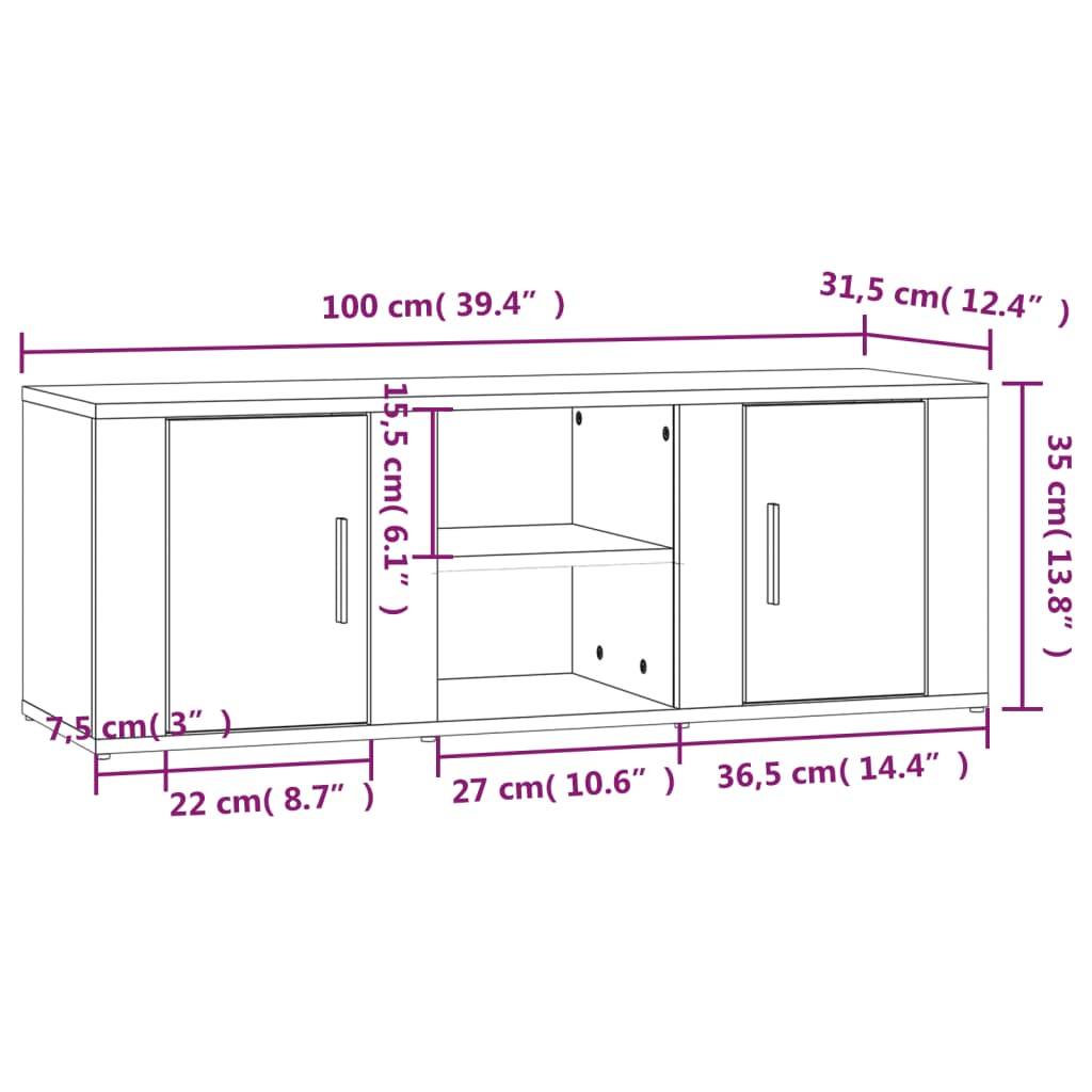 vidaXL Meuble TV Chêne fumé 100x31,5x35 cm Bois d'ingénierie