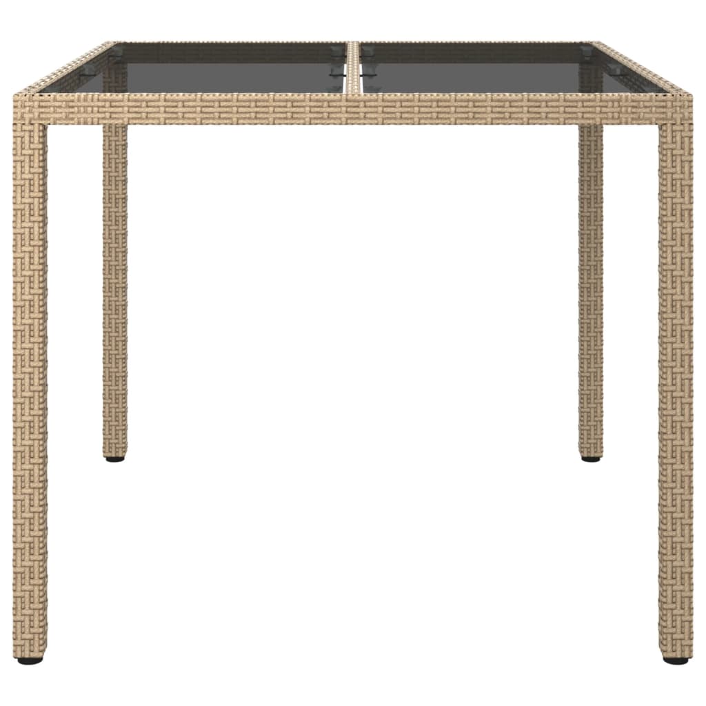 vidaXL Table de jardin 90x90x75cm Verre trempé et résine tressée Beige