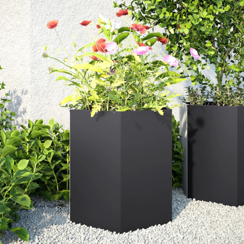 vidaXL Jardinière noir hexagone 46x40x45 cm acier