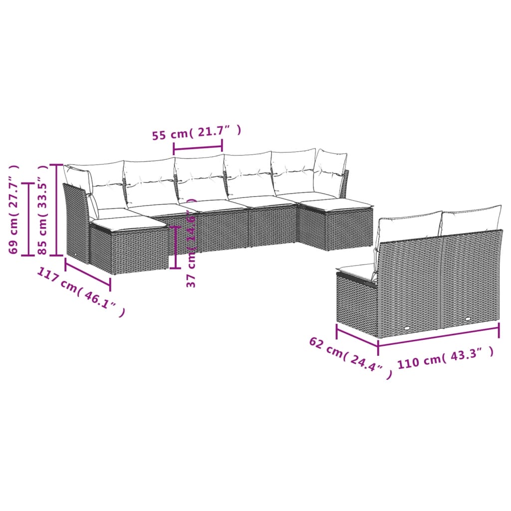 vidaXL Salon de jardin avec coussins 10 pcs gris résine tressée