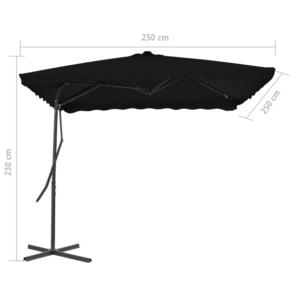 vidaXL Parasol de jardin avec mât en acier noir 250x250x230 cm