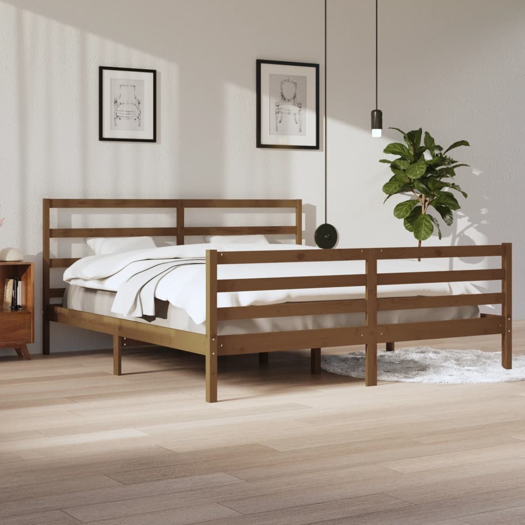 vidaXL Cadre de lit sans matelas marron miel bois pin massif 200x200cm