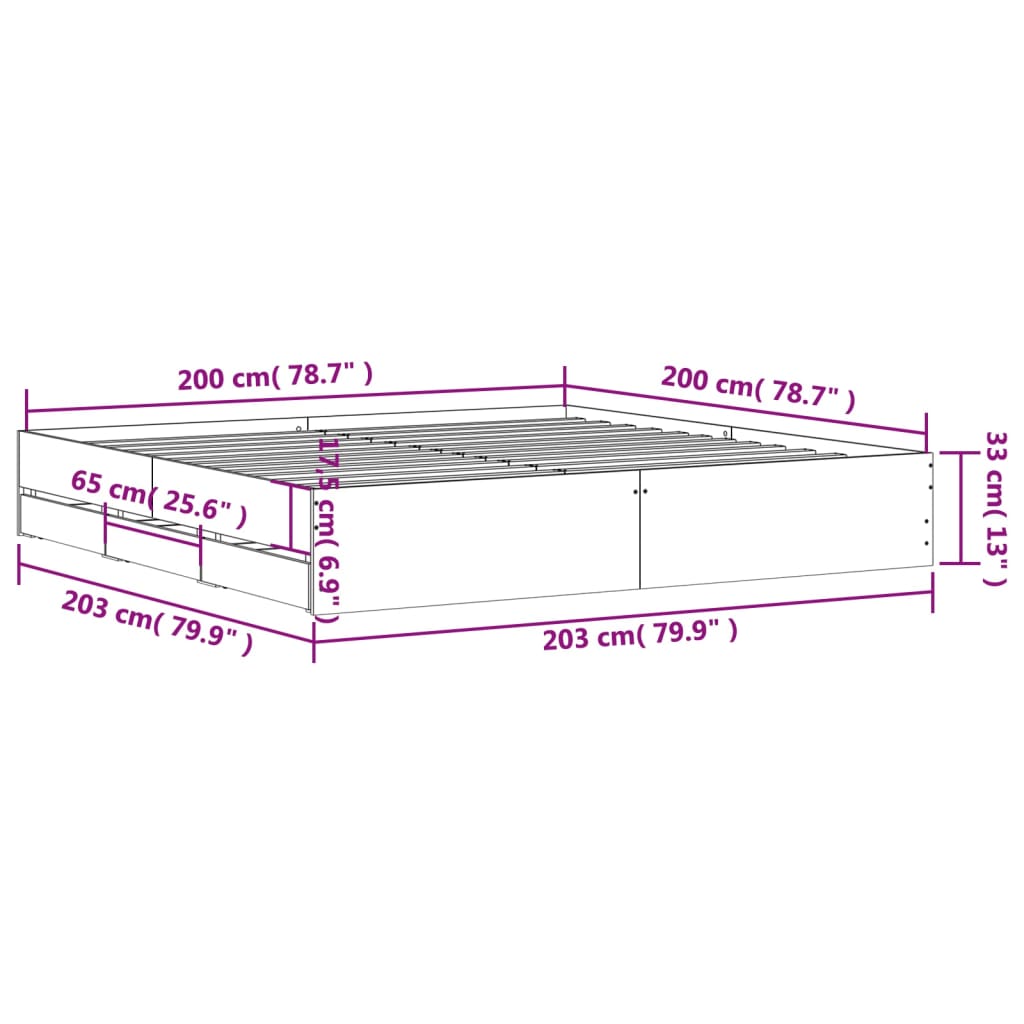 vidaXL Cadre de lit et tiroirs sonoma gris 200x200cm bois d'ingénierie