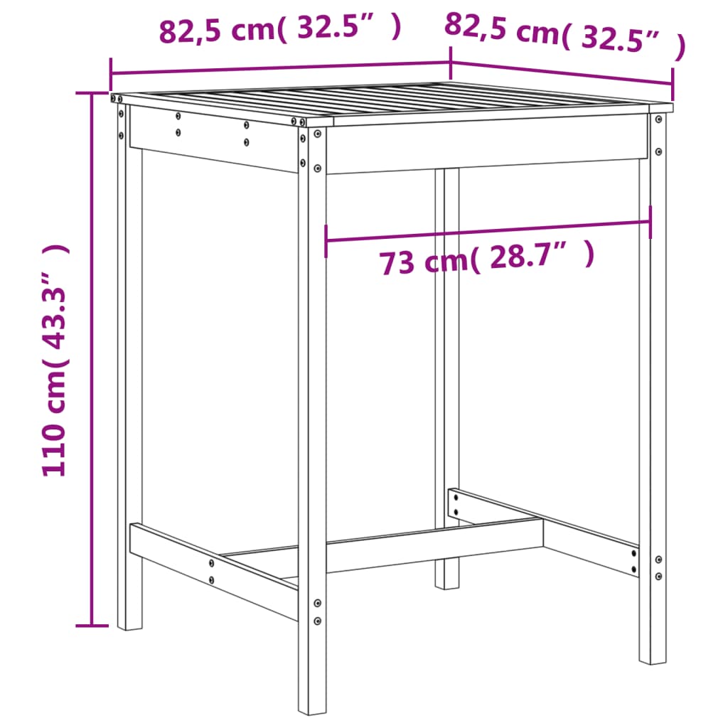 vidaXL Ensemble de bar de jardin 3 pcs marron miel bois pin massif