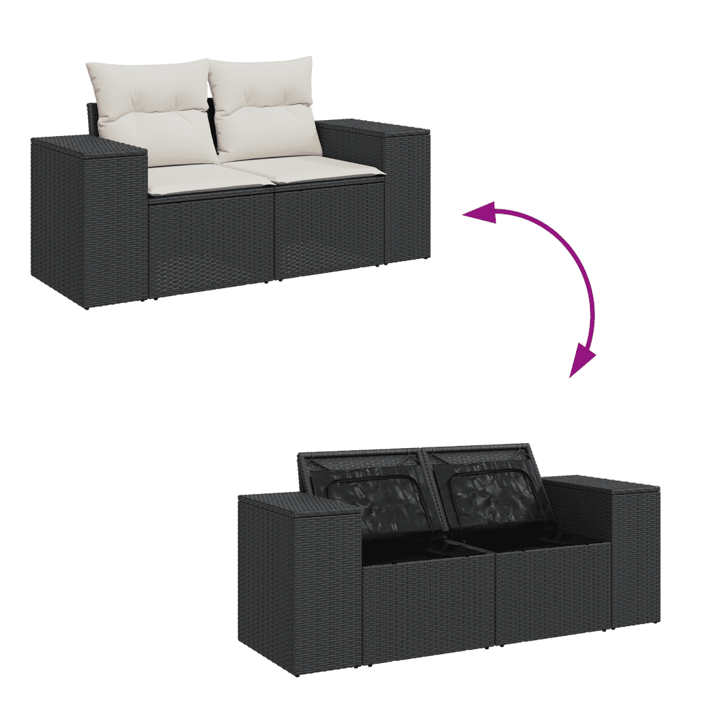 vidaXL Salon de jardin 10 pcs avec coussins noir résine tressée