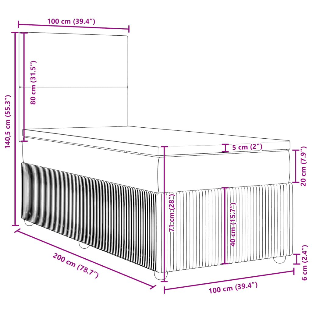 vidaXL Sommier à lattes de lit avec matelas Crème 100x200 cm Tissu