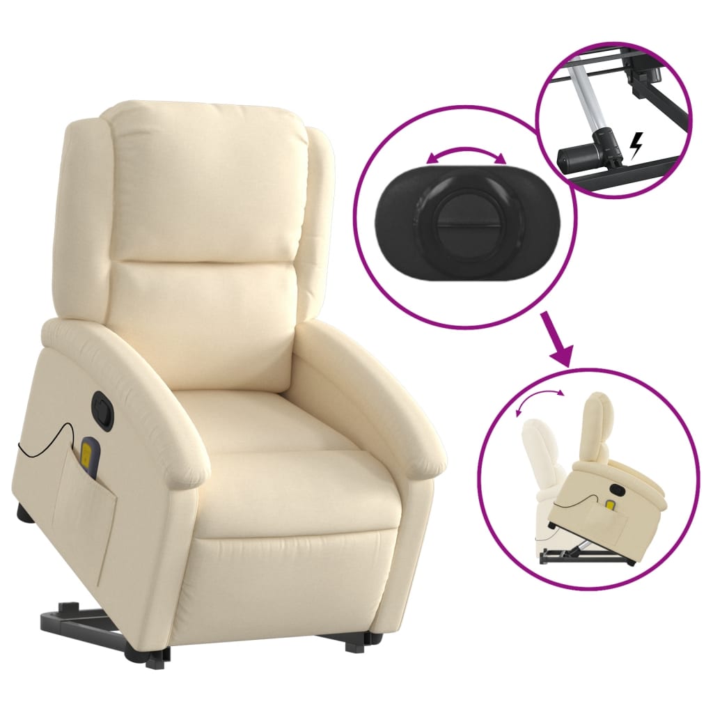 vidaXL Fauteuil inclinable de massage Crème Tissu