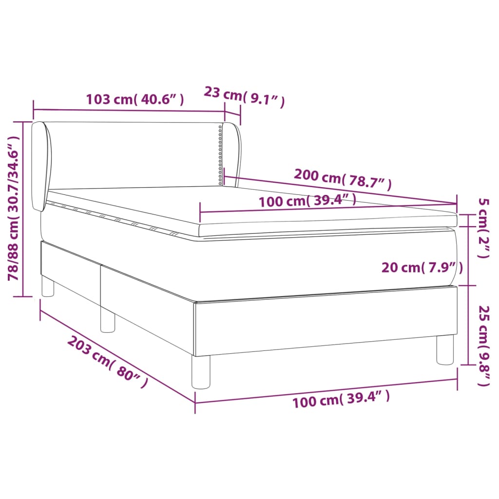 vidaXL Sommier à lattes de lit avec matelas Noir 100x200 cm Similicuir