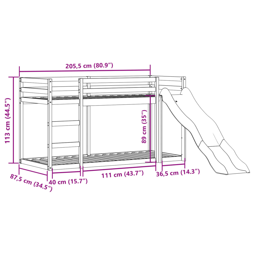 vidaXL Lit superposé avec toboggan et échelle sans matelas 80x200 cm