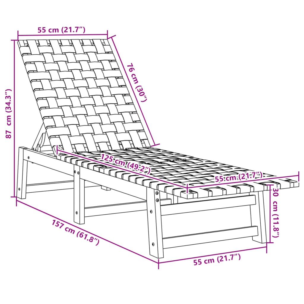 vidaXL Chaises longues noir bois d'acacia solide et tissu