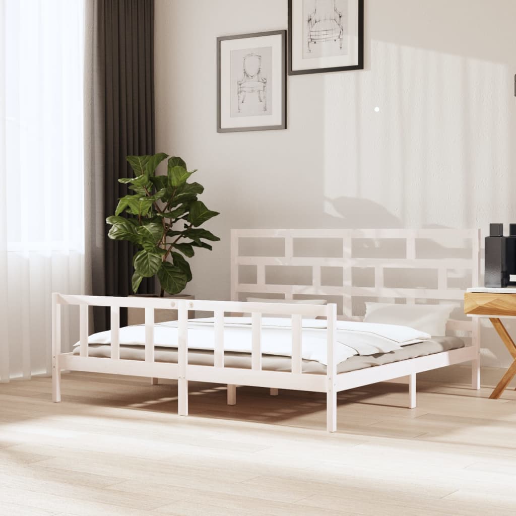 vidaXL Cadre de lit Blanc Bois de pin massif 180x200 cm Super King