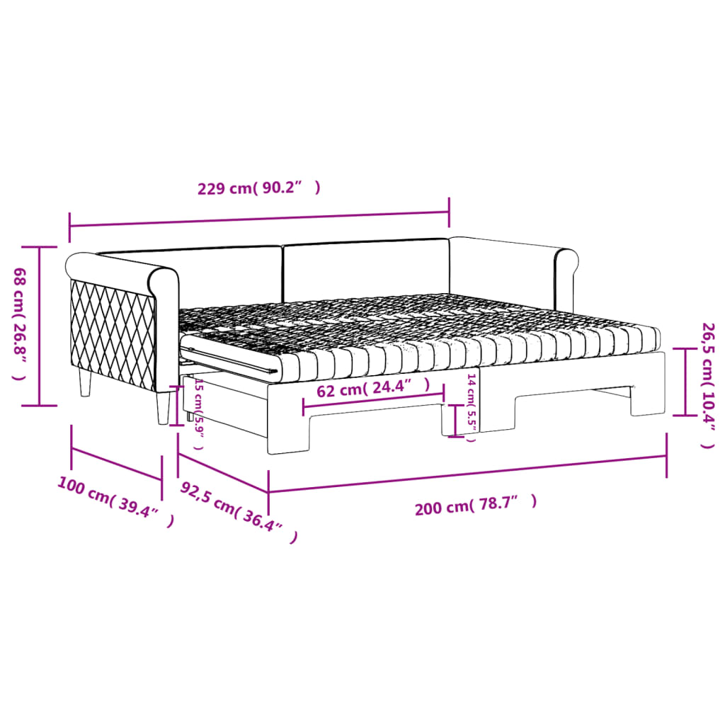 vidaXL Lit de jour avec gigogne et matelas gris foncé 90x200cm velours