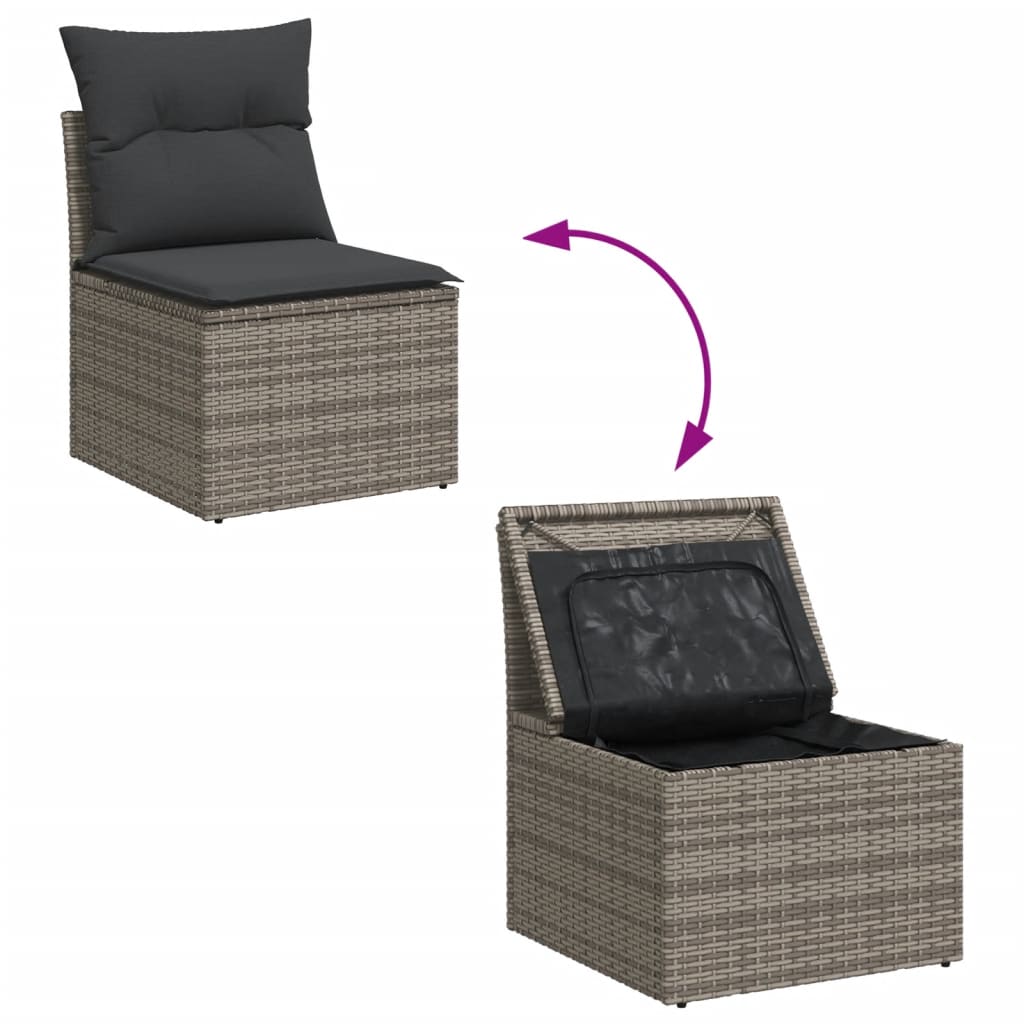 vidaXL Salon de jardin 8 pcs avec coussins gris résine tressée