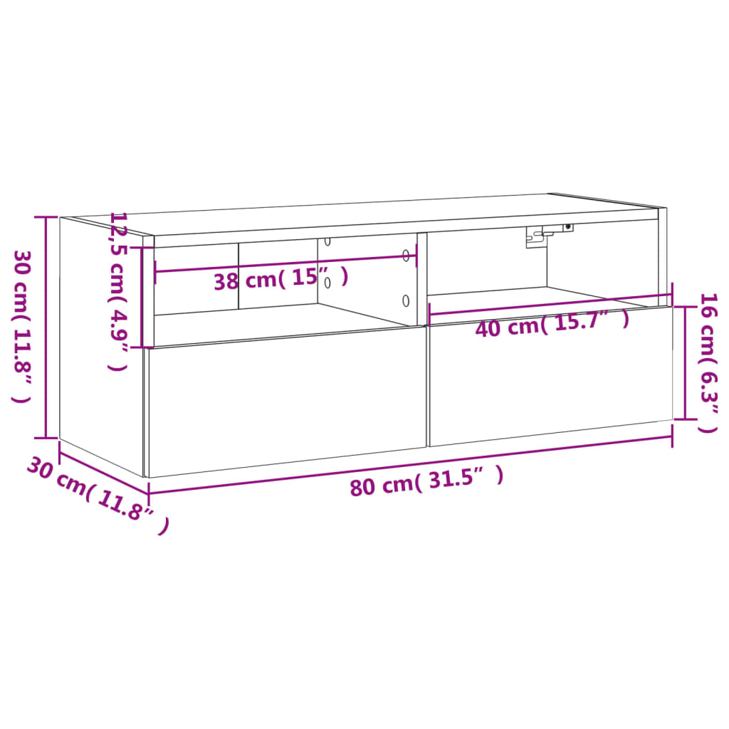 vidaXL Meuble TV mural sonoma gris 80x30x30 cm bois d'ingénierie