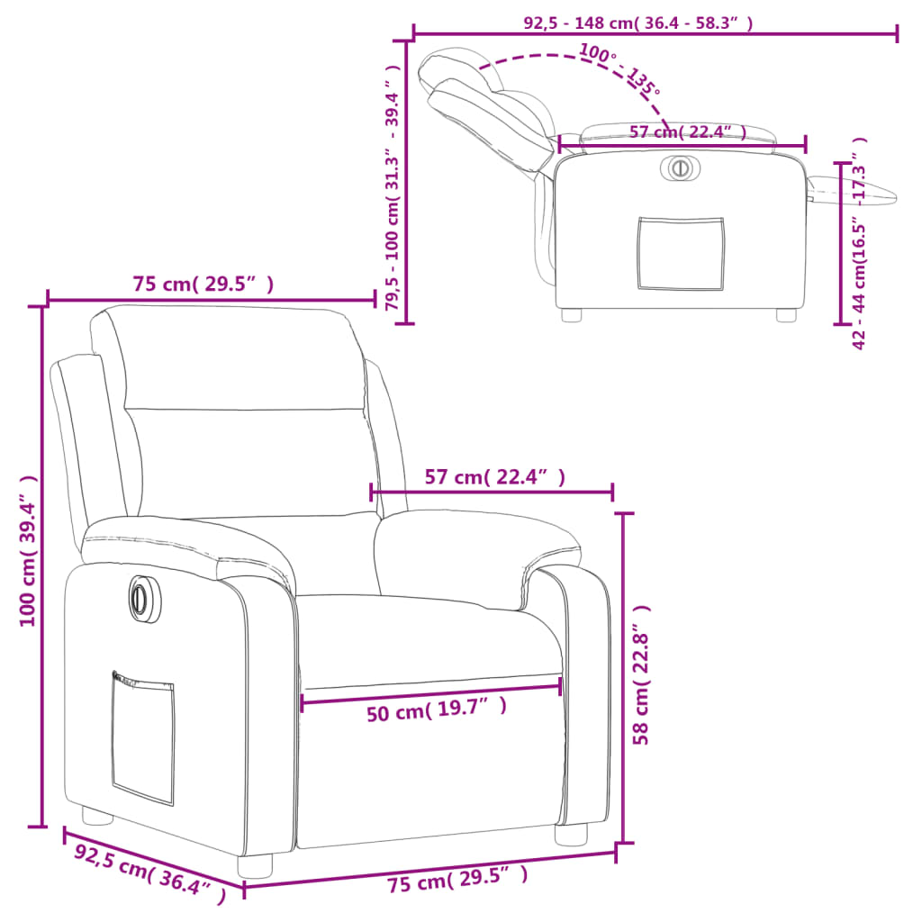 vidaXL Fauteuil inclinable électrique Gris foncé Tissu