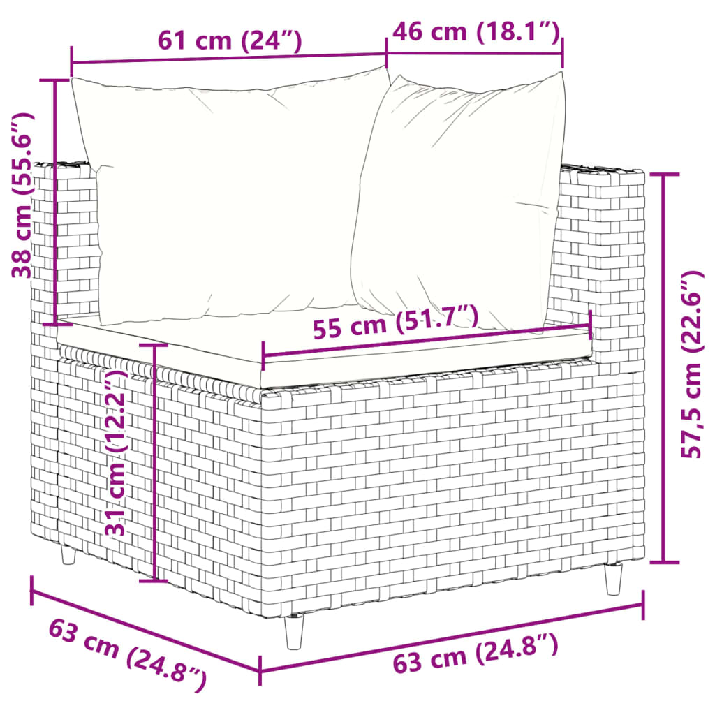 vidaXL Salon de jardin 10 pcs avec coussins marron résine tressée