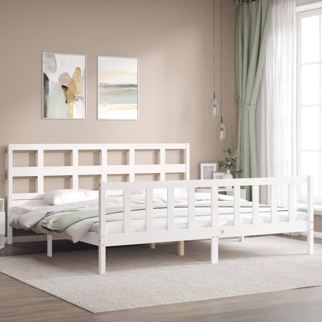 vidaXL Cadre de lit avec tête de lit blanc Super King Size bois massif