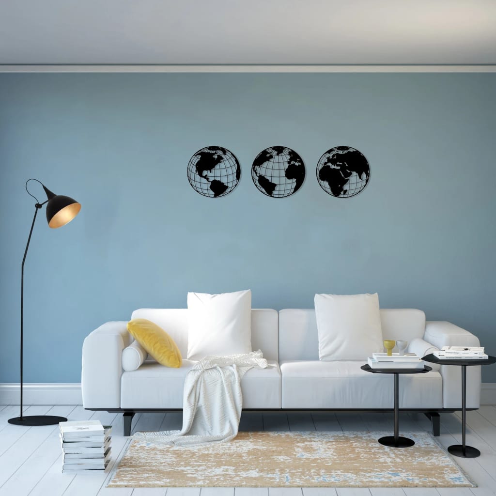 Homemania Décoration murale Carte du monde 140x41 cm Acier Noir