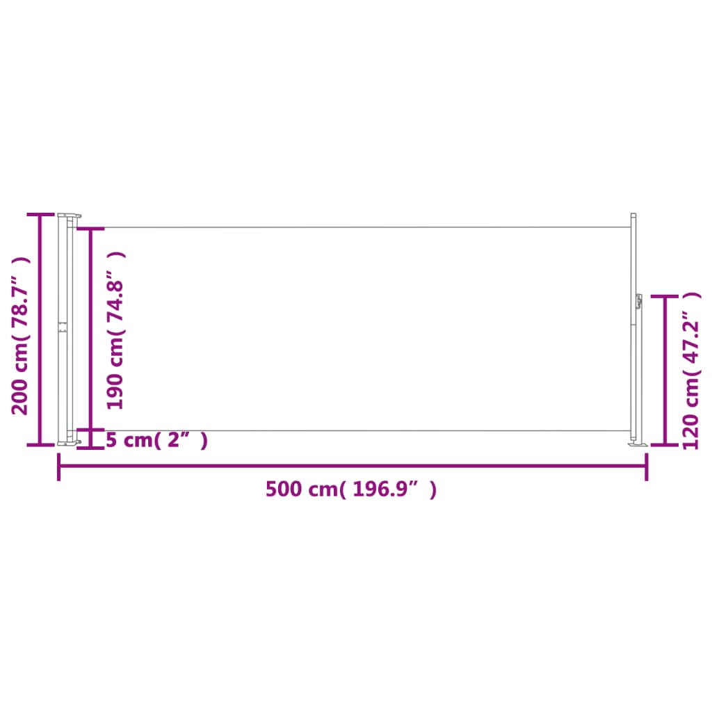 vidaXL Auvent latéral rétractable de patio 220x500 cm Rouge