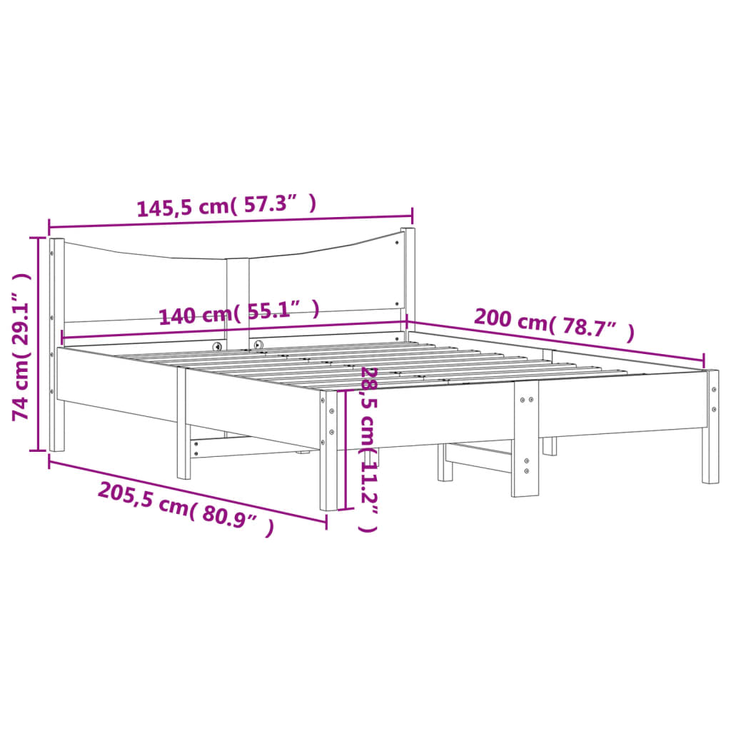 vidaXL Cadre de lit sans matelas blanc 140x200 cm bois de pin massif