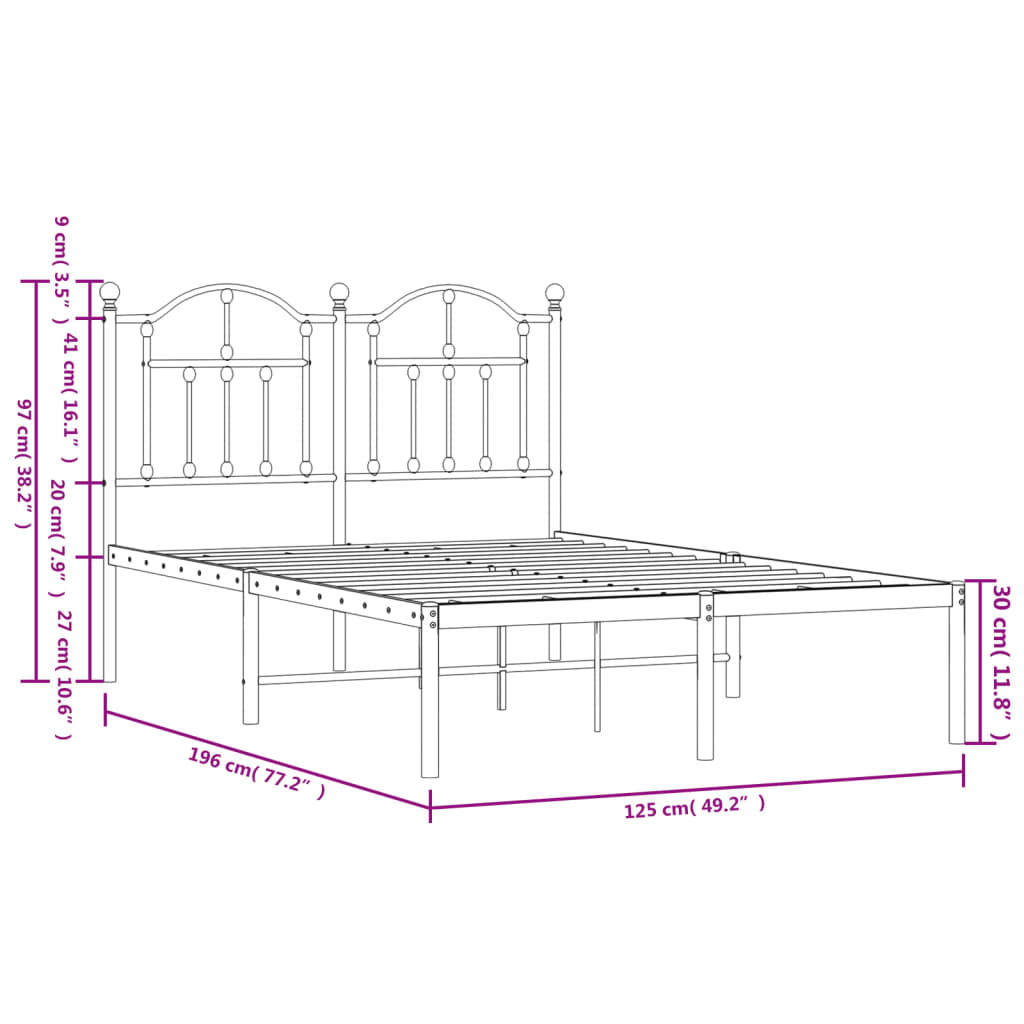 vidaXL Cadre de lit métal sans matelas et tête de lit blanc 120x190 cm