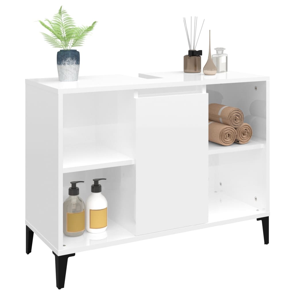 vidaXL Meuble d'évier blanc brillant 80x33x60 cm bois d'ingénierie