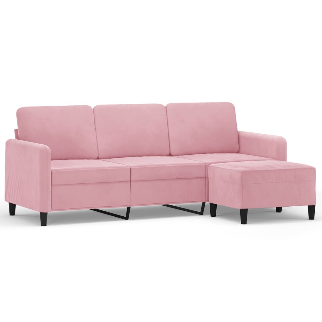 vidaXL Canapé à 3 places avec repose-pieds Rose 180 cm Velours