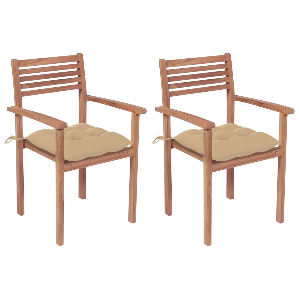 vidaXL Chaises de jardin lot de 2 et coussins beige Bois teck massif