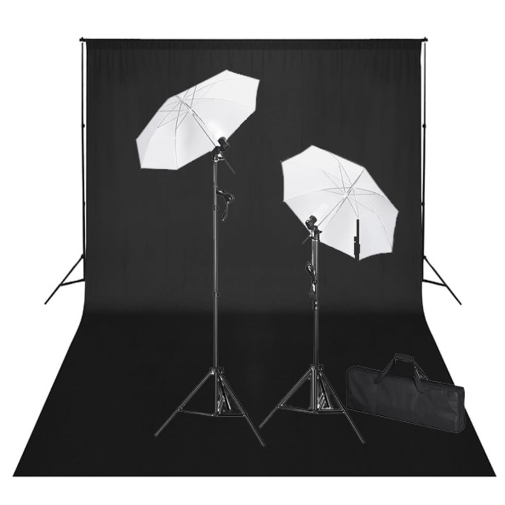 vidaXL Kit de studio et toile de fond noire 600 x 300 cm et lumières