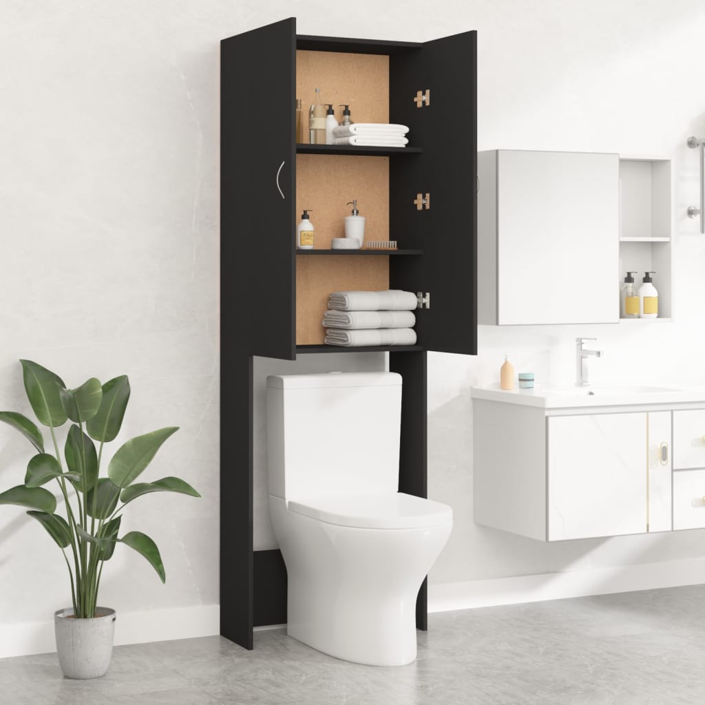 Meuble pour machine à laver Meuble Dessus Toilette Meuble WC Salle de Bain  Noir brillant 64 x 25,5 x 190 cm - Cdiscount Maison