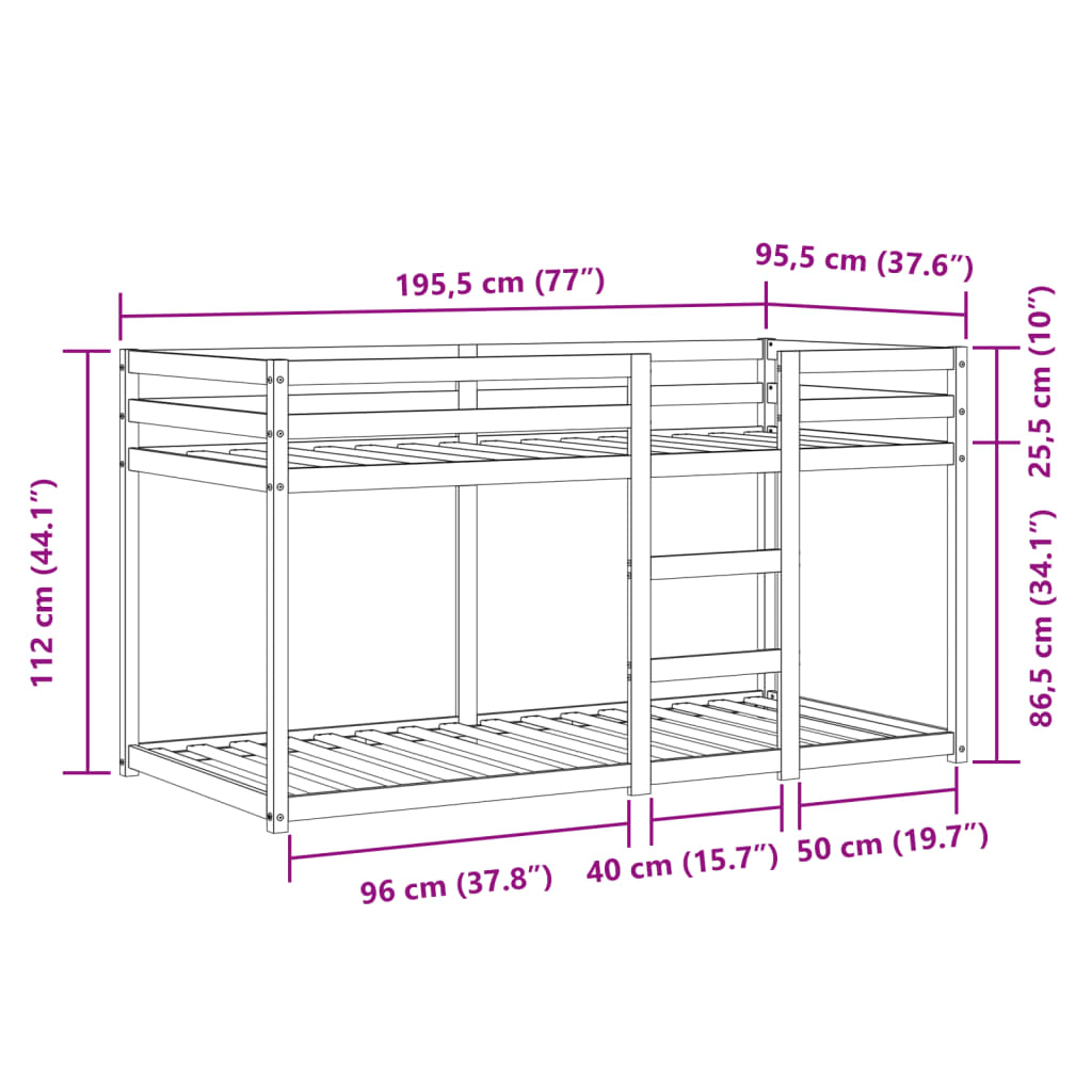 vidaXL Lit superposé sans matelas 90x190 cm bois de pin massif