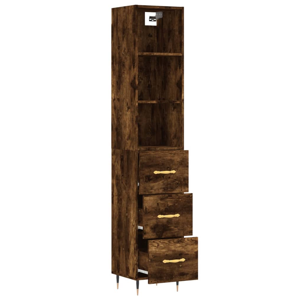 vidaXL Buffet haut Chêne fumé 34,5x34x180 cm Bois d'ingénierie