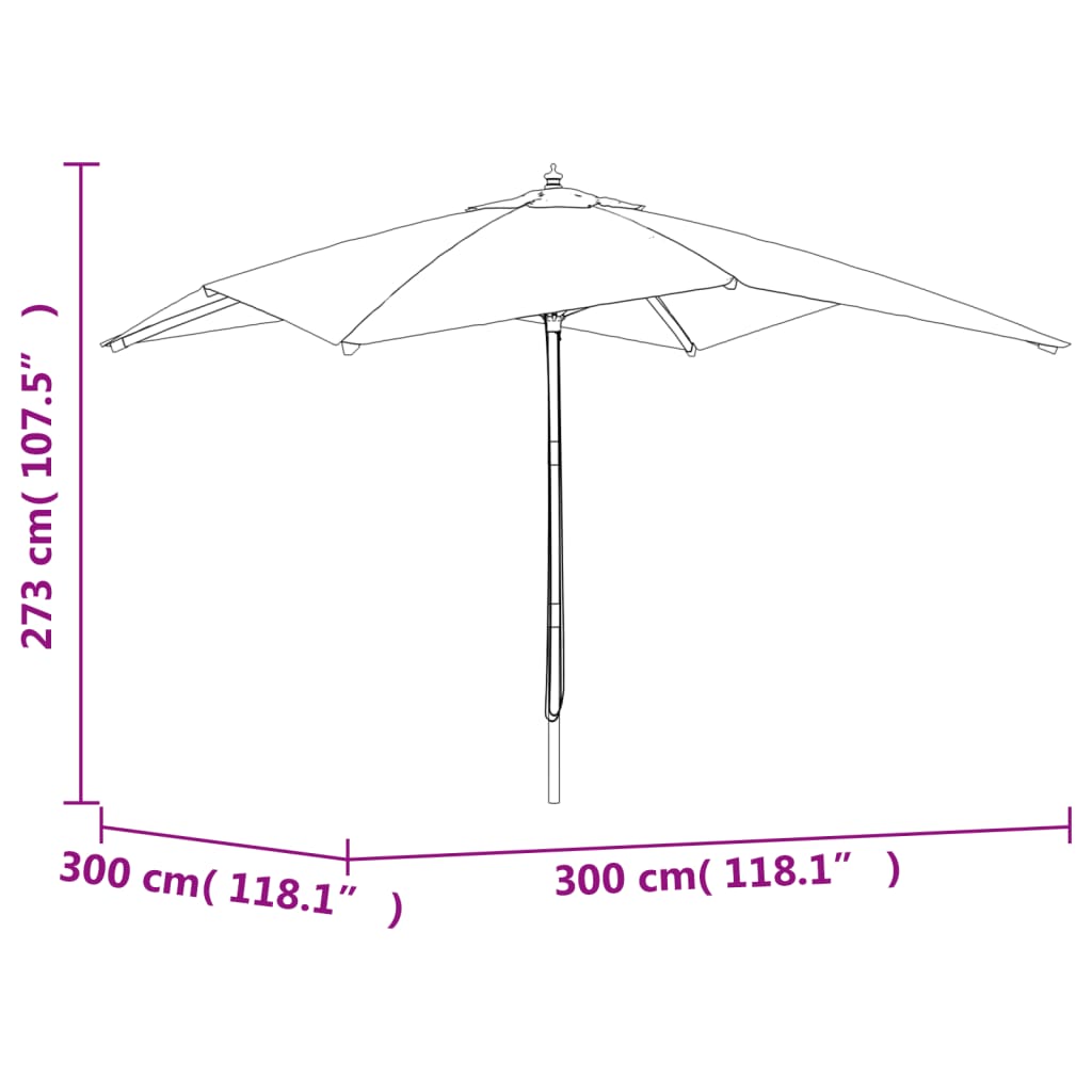 vidaXL Parasol de jardin avec mât en bois terre cuite 300x300x273 cm