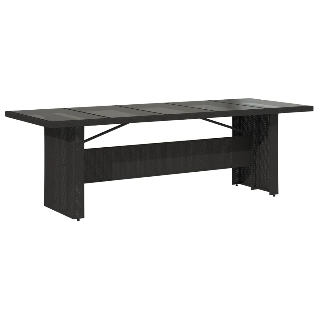 vidaXL Table de jardin dessus en verre noir 240x90x75cm résine tressée