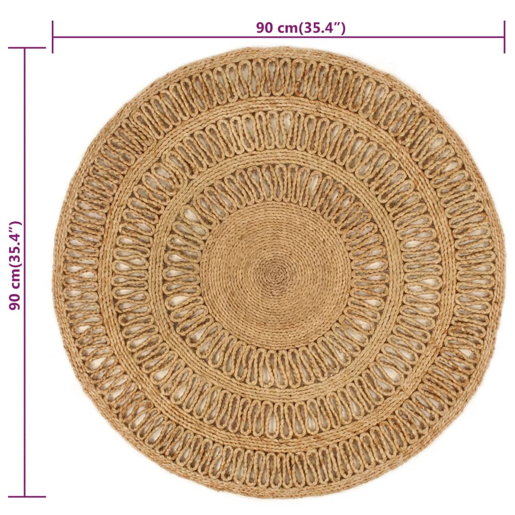 vidaXL Tapis Jute tressé à la main 90 cm Rond