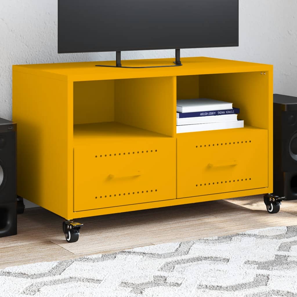 vidaXL Meuble TV jaune moutarde 68x39x43,5 cm acier