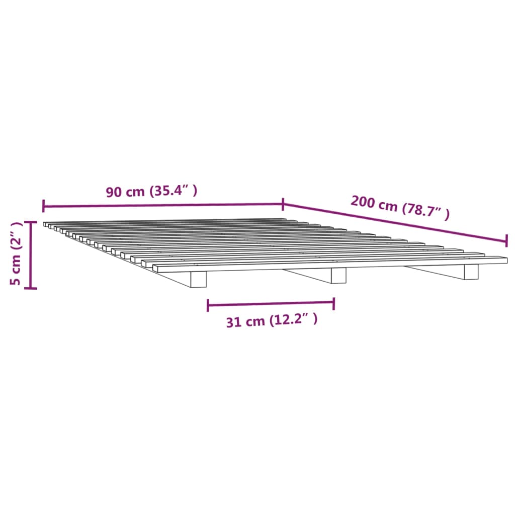 vidaXL Cadre de lit sans matelas noir 90x200 cm bois de pin massif