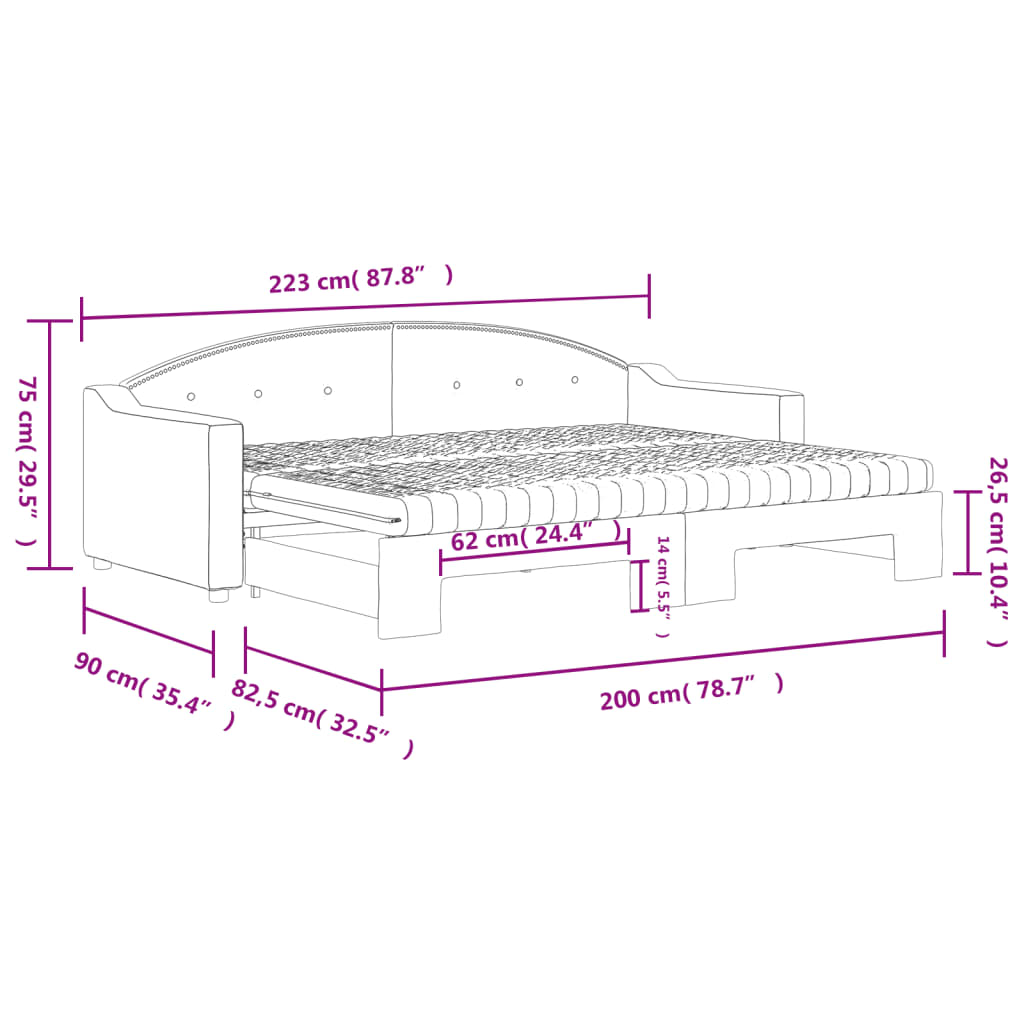 vidaXL Lit de jour avec gigogne et matelas gris foncé 80x200 cm tissu