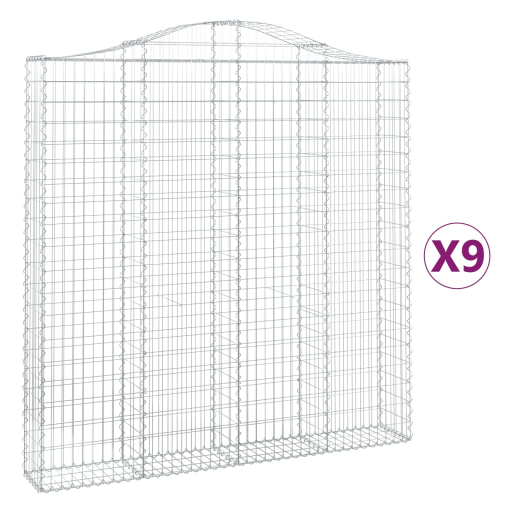 vidaXL Paniers à gabions arqués 9 pcs 200x30x200/220 cm fer galvanisé