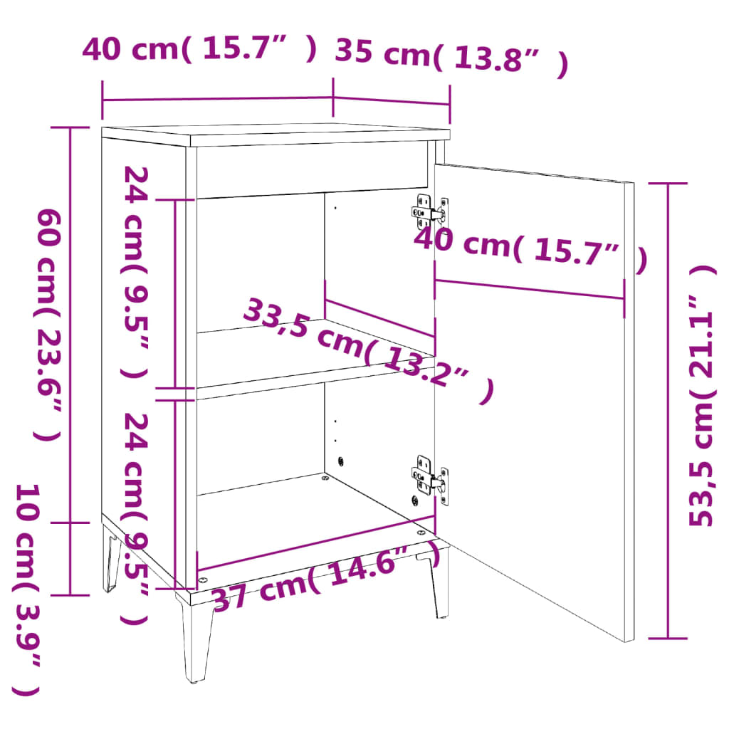 vidaXL Tables de chevet 2 pcs gris béton 40x35x70 cm bois d'ingénierie