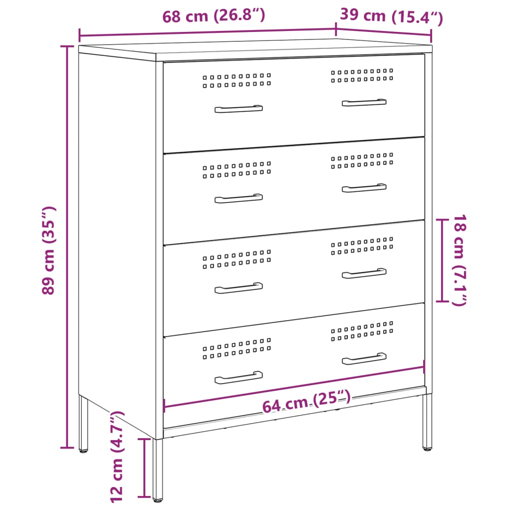 vidaXL Buffet noir 68x39x89 cm acier