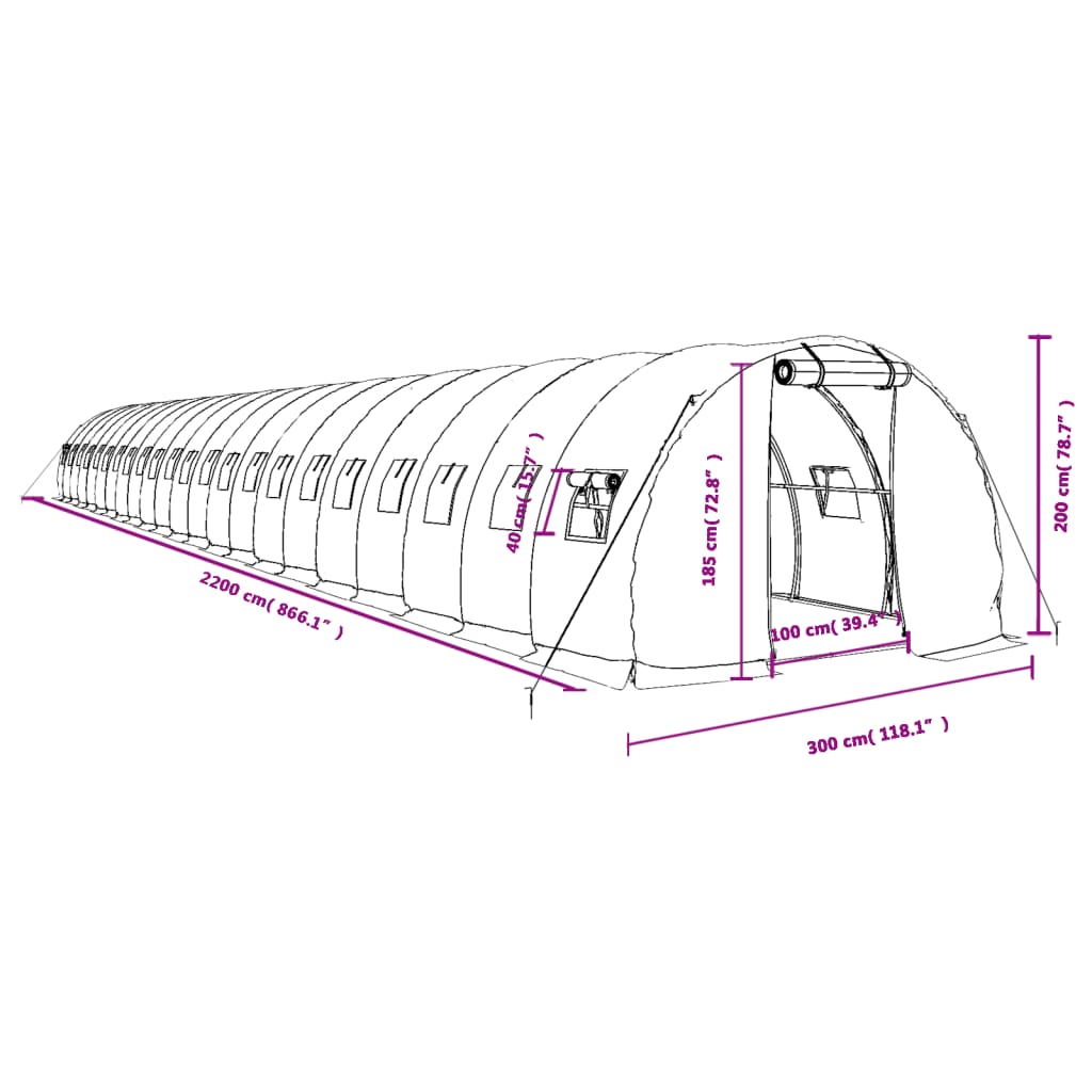 vidaXL Serre avec cadre en acier vert 66 m² 22x3x2 m